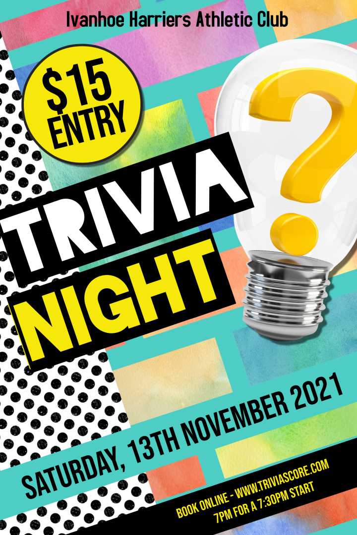 Ivanhoe Harriers 2021 Trivia Night flyer
